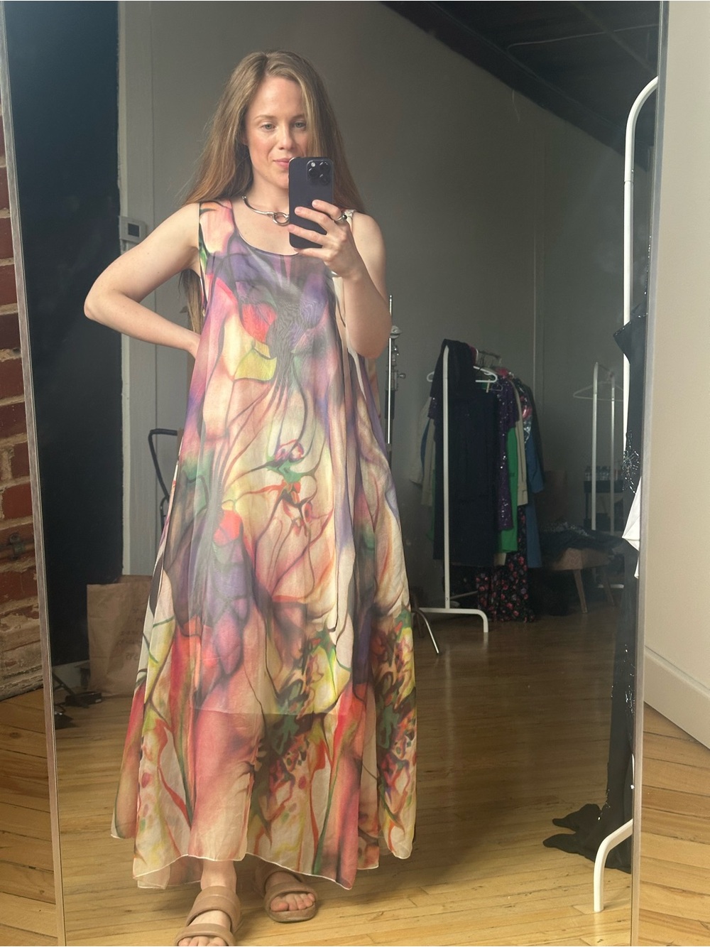 Flowing Multicolor Floral Maxi Dress - Women's Sleeveless Summer Dress